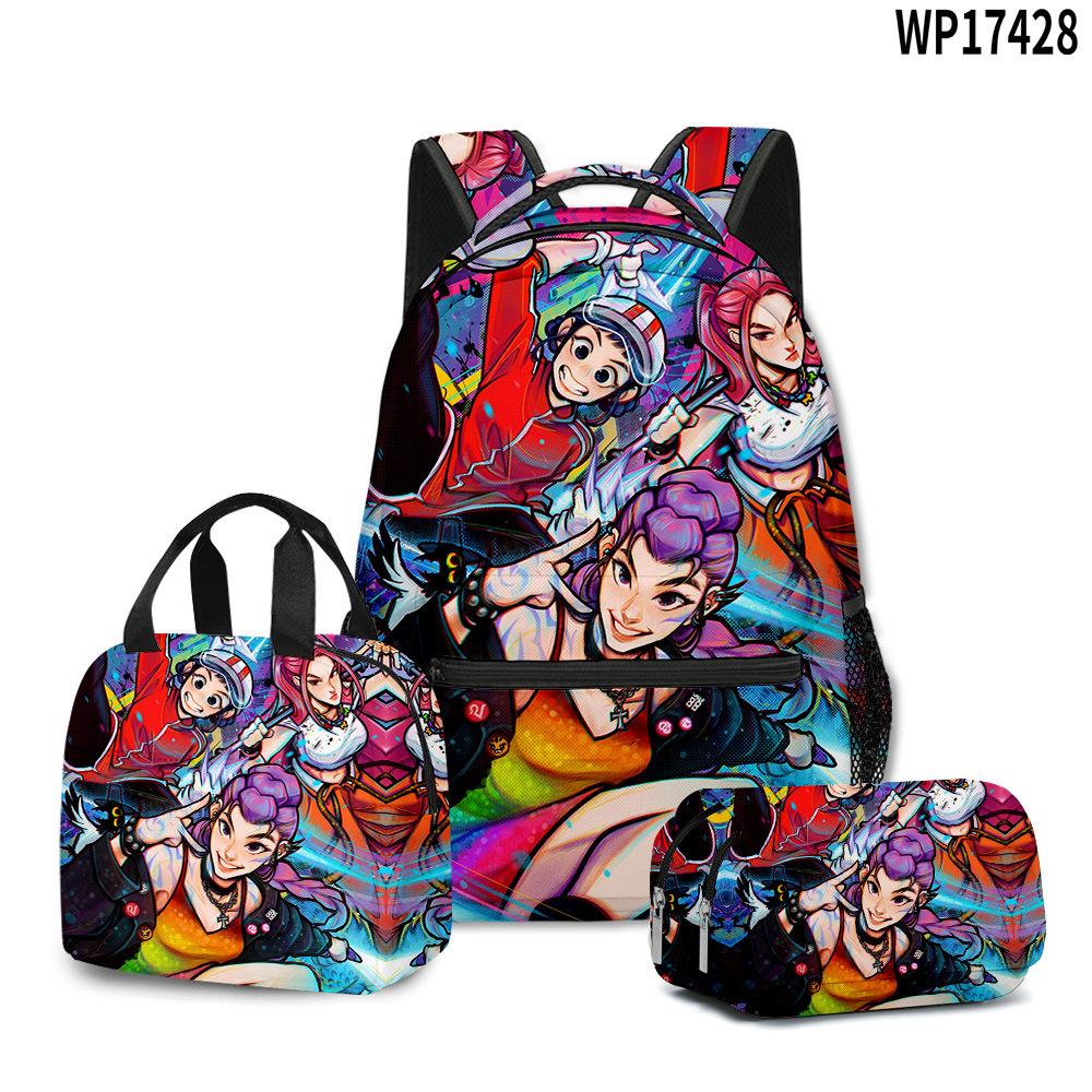 3D Movie K-Pop Demon Hunter Girl Group School Bag Backpack Lunch Bag Pencil Case Three-Piece Set