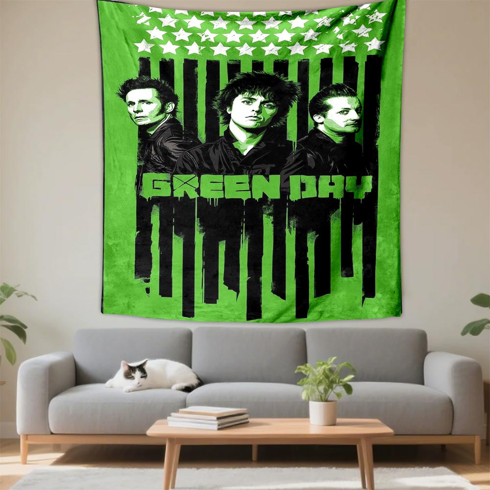 Tapestry Green Day Band Green Flag Star Stripes Punk Poster Wall Art for Game Room