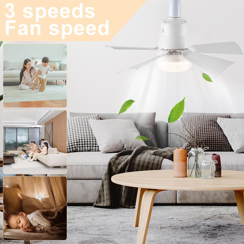 E26 Base Small Ceiling Fan Small White Ceiling Fan Remote Control Dimmable LED Socket Fan Light for Closet Dressing Room Kitchen