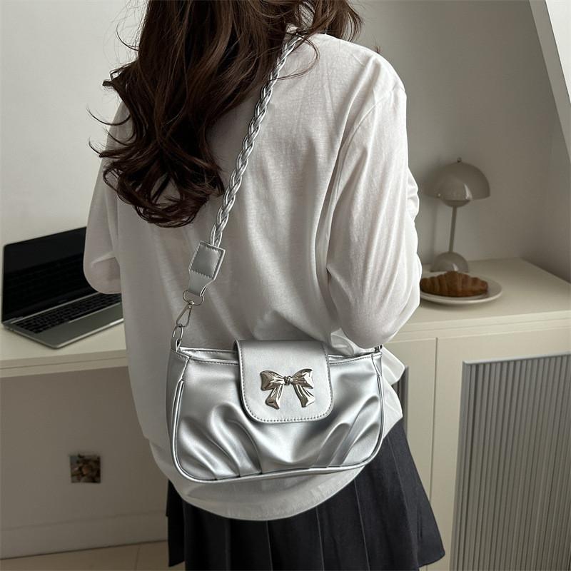 Stylish Summer Women's Bowknot Single Shoulder Bag In Trendy Black White Pink Silver