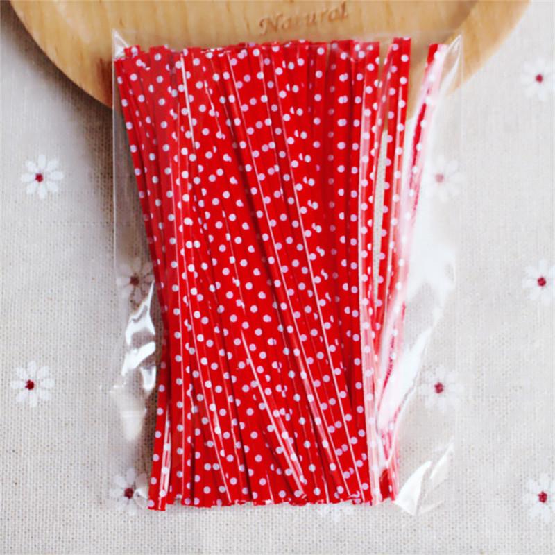 

100 шт./лот пакеты для выпечки проволочные ремни стяжки упаковочная веревка печенье леденцы пакеты для выпечки уплотнения упаковка для вечеринок подарочные инструменты красный