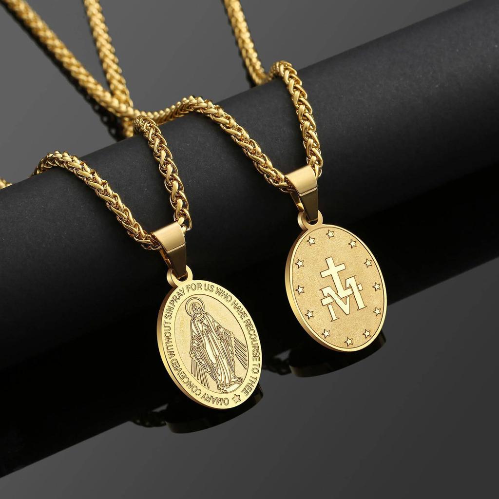 Virgin Mary Pendant Necklace for Women Amulet Christian Prayer Stainless Steel Jewelry Gift