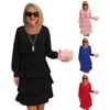 Women Dress Solid Color Multi Layered Cake Dress Round Neck