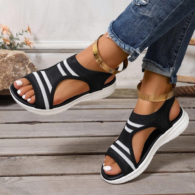 Women's Platform Comfort Casual Sport Sandals 2025 Open Toe Mesh Cloth Breathable Soft Sole Anti-slip Wear-resistant Flat Shoes