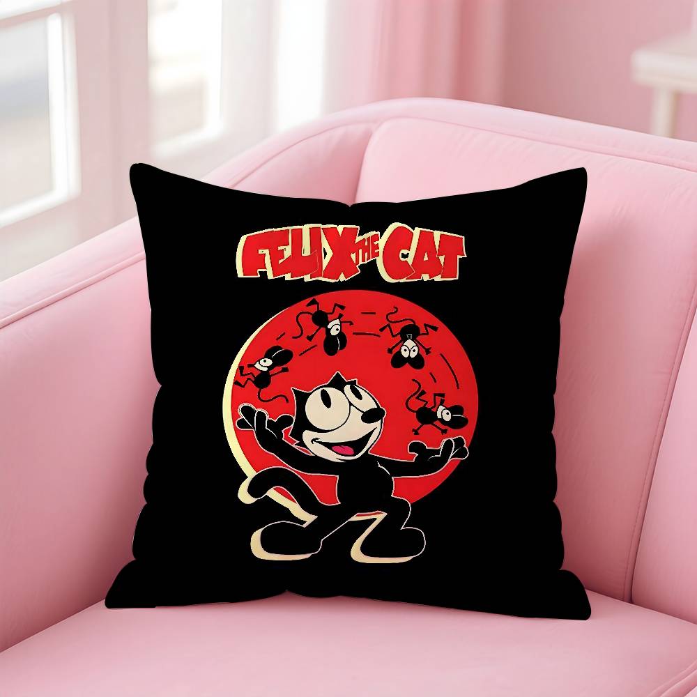 F-Felix The Cat Exquisite Pillow Case Anti-dustmite Pillow Invisible Zipper Silky Short Plush Sofa Cushion Cover