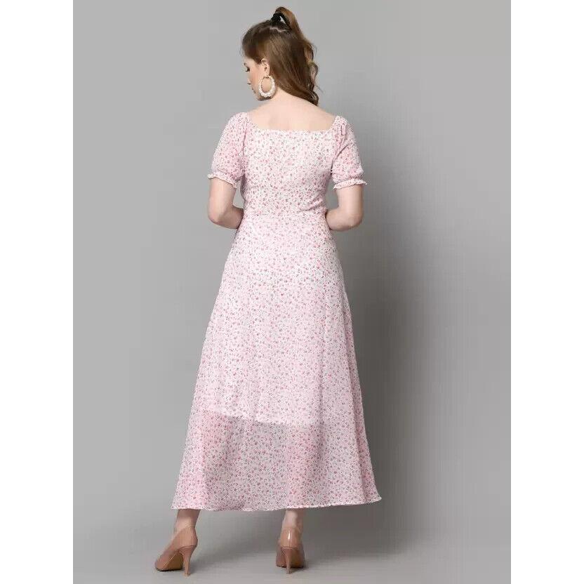 Women Fit and Flare Printed Georgette Maxi Dress with Polyester Lining Dress VF-1809