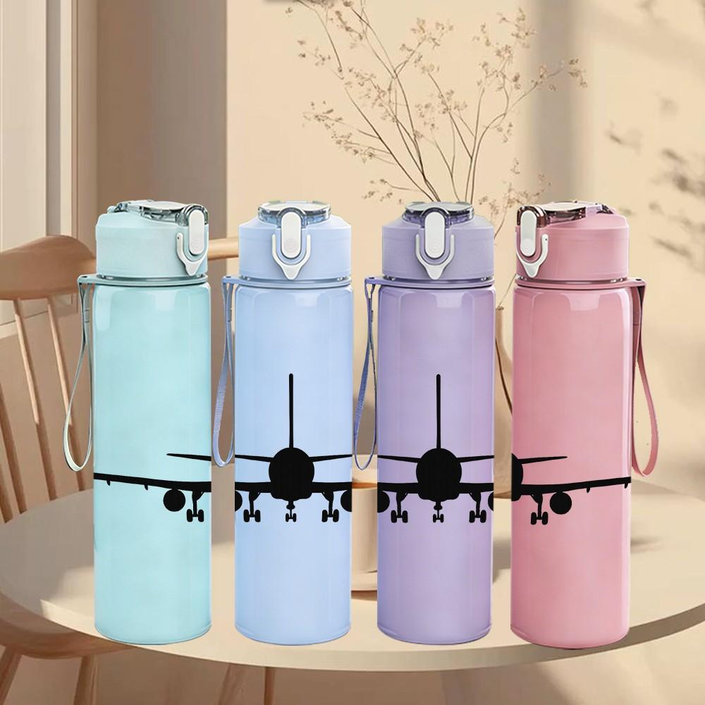 1PC Airplane Top View Silhouette Print 750ml Color Plastic Sports Water Bottle Leakproof Flip Straw Lid Suitable for Sports Office Home Use