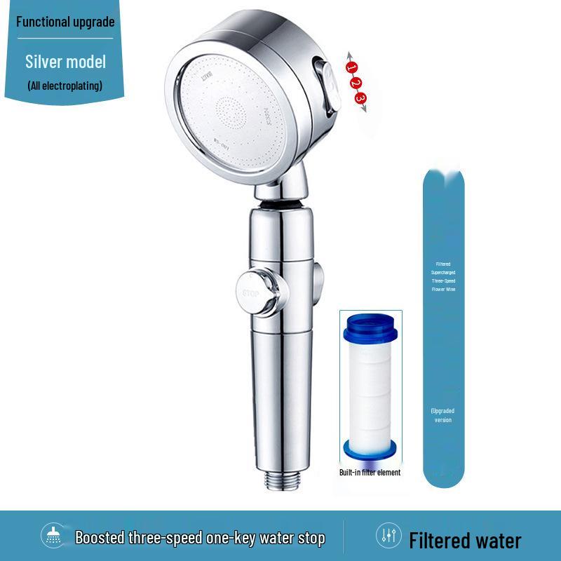 Triple-Mode Handheld Shower Head with Pressure Boost & Water Purification Filter