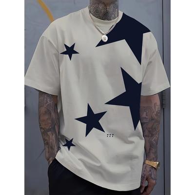 Men's Summer Casual 3D Printed Star Pattern T-Shirt Lightweight and Breathable Fabric