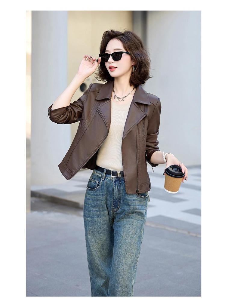 Women's Trendy Loose-Fit Sheepskin Leather Jacket - Hong Kong & Korean Style, Short & Casual, Small Size.