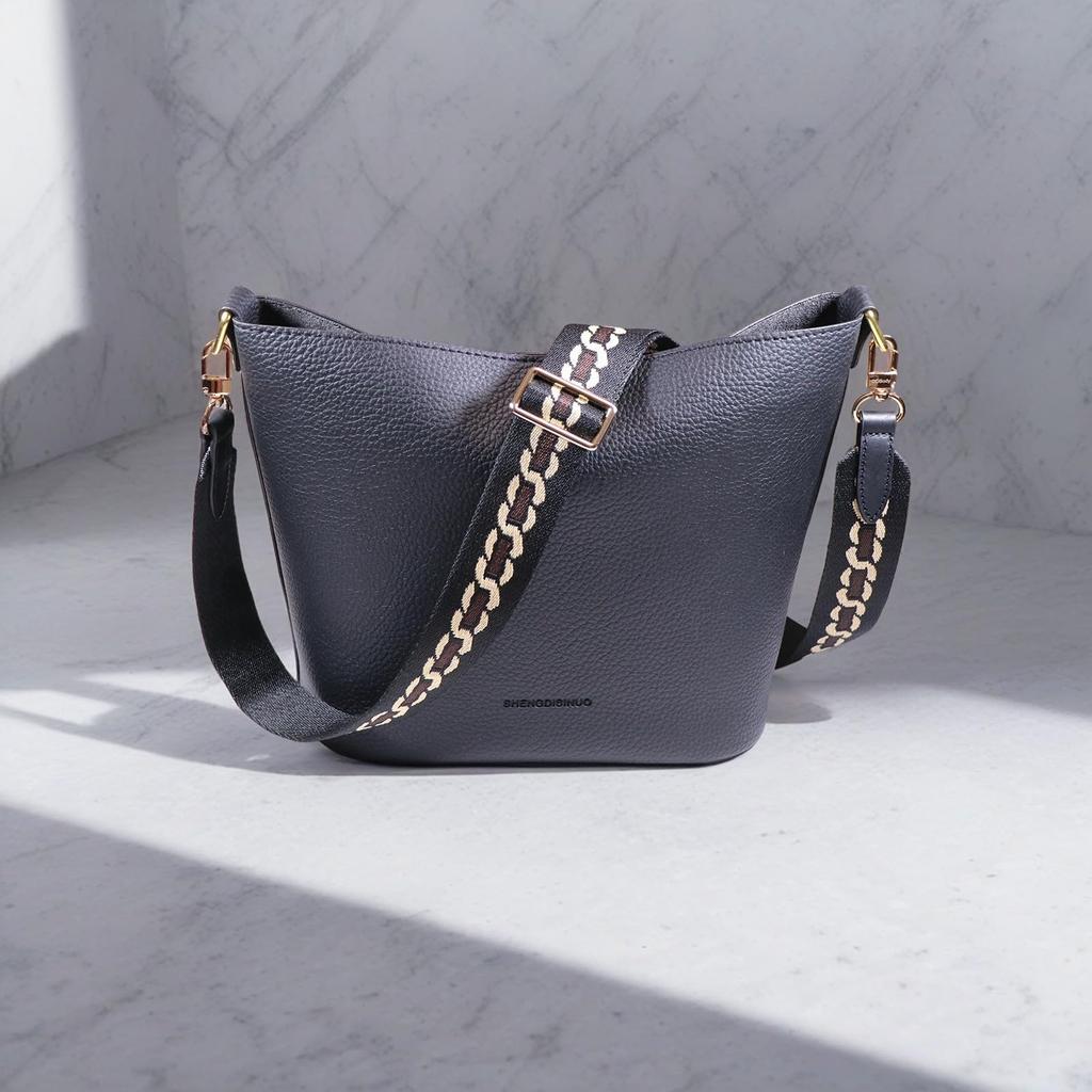 [DDBody] Embroidered Shoulder Strap, Replacement Bag Strap, Genuine Leather, Original Wide, Women's (Black Chain, 141cm X 3.8cm)