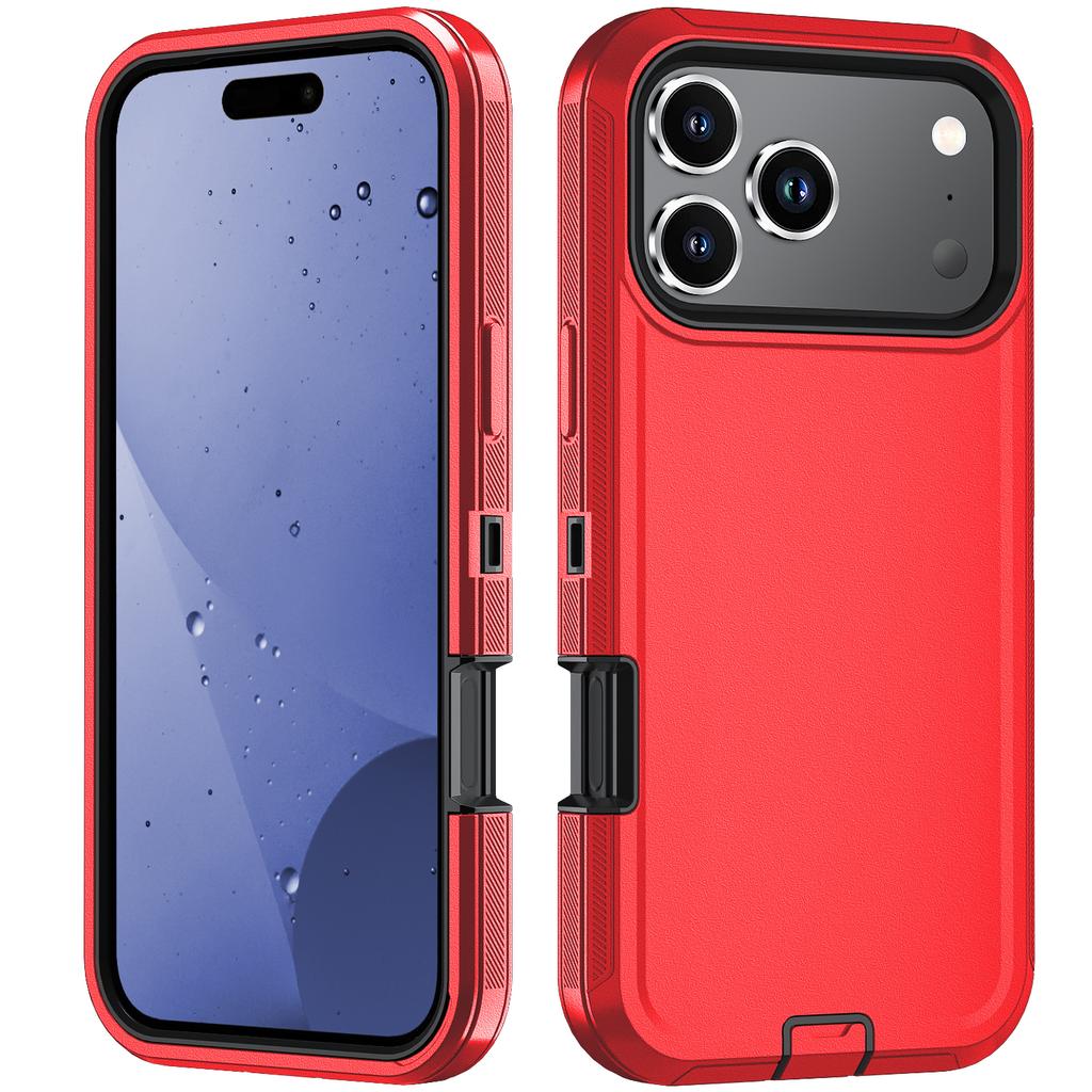 For iPhone 17 Pro Rugged Case PC + TPU Cell Phone Cover with Back Clip Kickstand