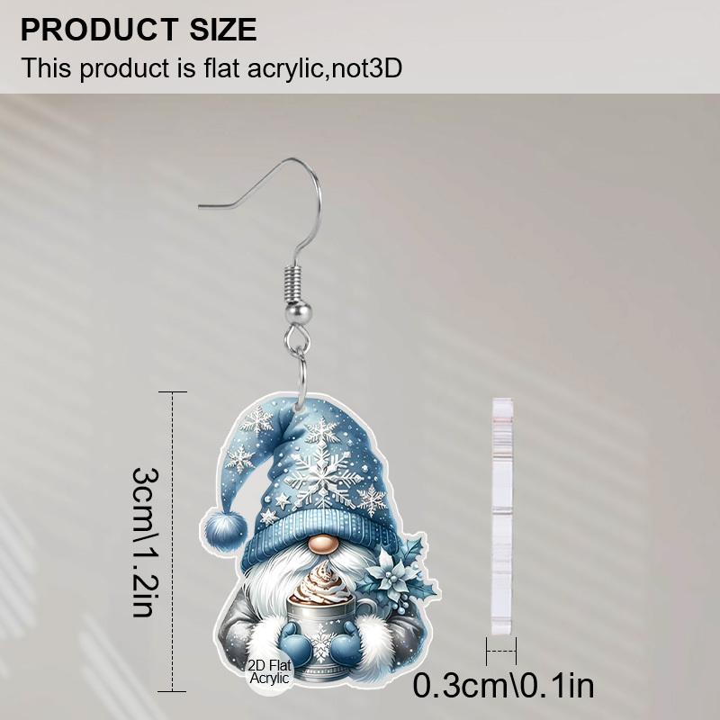 Christmas Gift Acrylic Women Fashion Drop Earrings, Cute Blue & Red Gnome Shape Design Earrings Great Gift for Friends