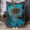 Wikinger Yggdrasil Runen Flanelldecke Türkis Schwarz Nordischer Baum Keltische Knoten Muster Weiche Decke Schlafzimmer Sofa Retro Ethnisch Heimdekoration