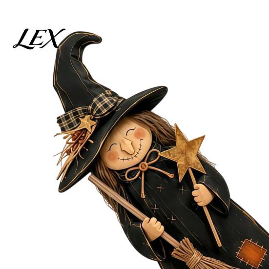 Festival Atmosphere Decorative Accents Wooden Witch Ornament, Retro Halloween Figurine with Broom/Pumpkin/Black Autumn Seasonal Decorations for Mantle