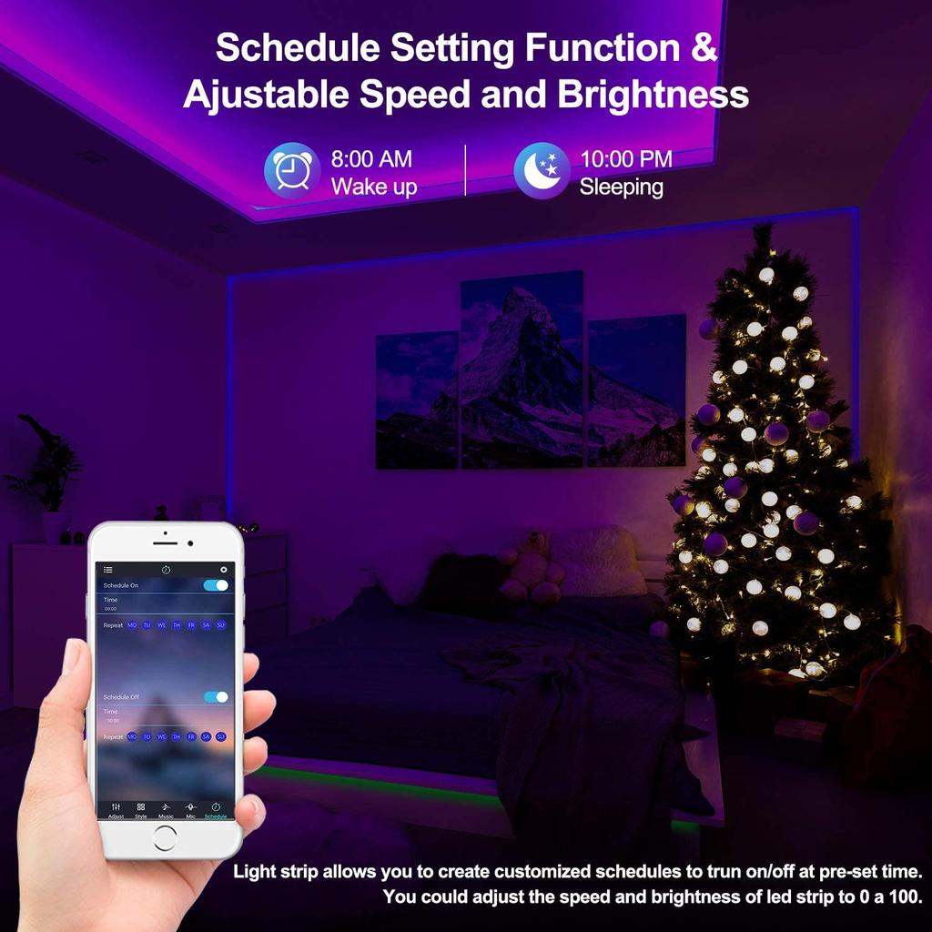 5 metrů vodotěsných LED světelných řetězů s 300 barevnými 5050 RGB LED a Bluetooth ovladačem