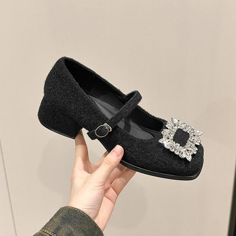 Modische Damenschuhe Herbst Damen Schuhwerk Kristall Quadratische Zehenpartie Modische Loafer Fell Lässige Sneaker Herbstkleid Strass 2024 Bequem