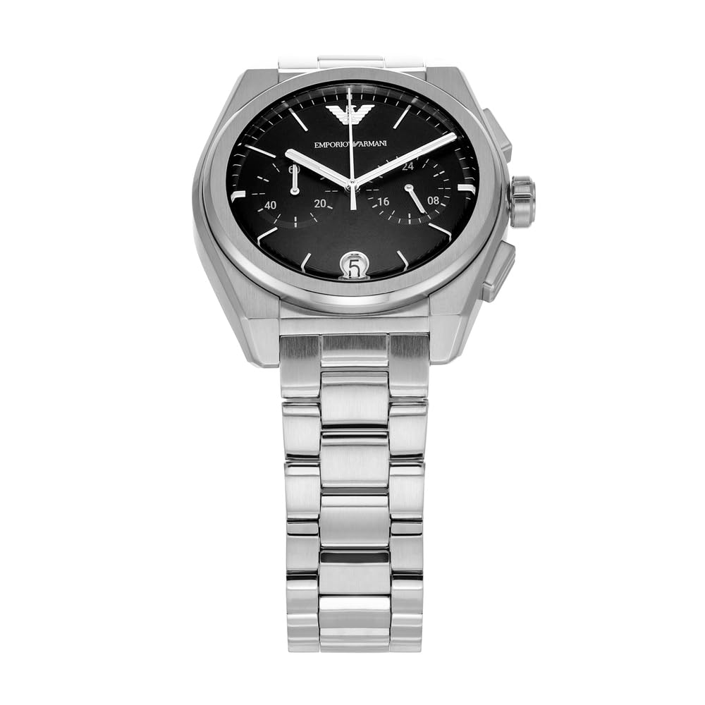 Emporio Armani Men's Chronograph Movement Stainless Steel Watch, 43mm Case, Silver, Modern Design