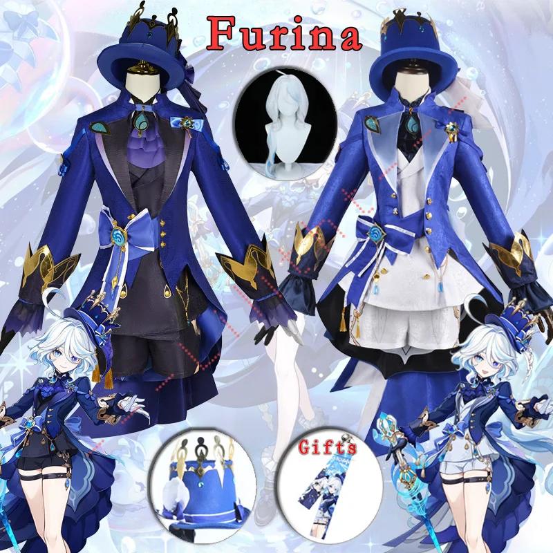 

Fontaine Furina Focalors Косплей Костюм Genshin Furina Костюм Impact Furina Косплей Черно-Белая Униформа Парик Шляпа Comic Con Новый XS