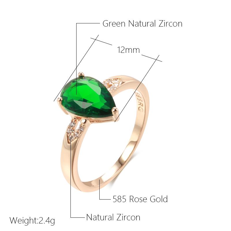 Water Drop Green Natural Zircon Ring For Women Fashion  Rose Gold Color Bride Wedding Accessories Daily Jewelry