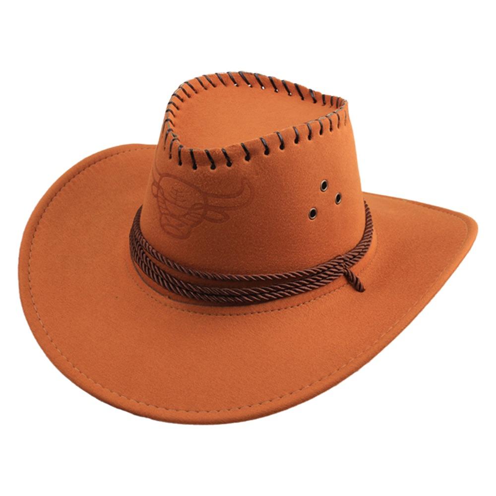 New Artificial Suede Western Cowboy Hat Tibetan Style Curved Brim Top Hat Soft Ethnic Jazz Fedora Hats Outdoor Riding