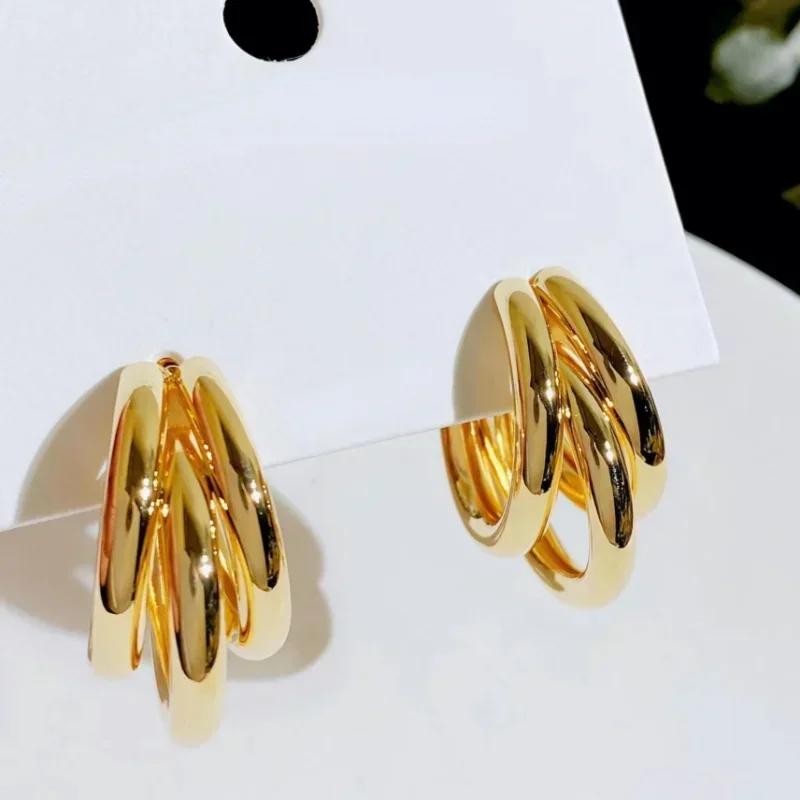 

Korean Gold Color Hoop Earring for Woman Metal Elegant Vintage Geometric Statement Luxury Earrings Party 2023 New Zircon Gift золотой