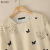 ZANZEA Women Casual Round Neck Loose Short Sleeve Print Blouse