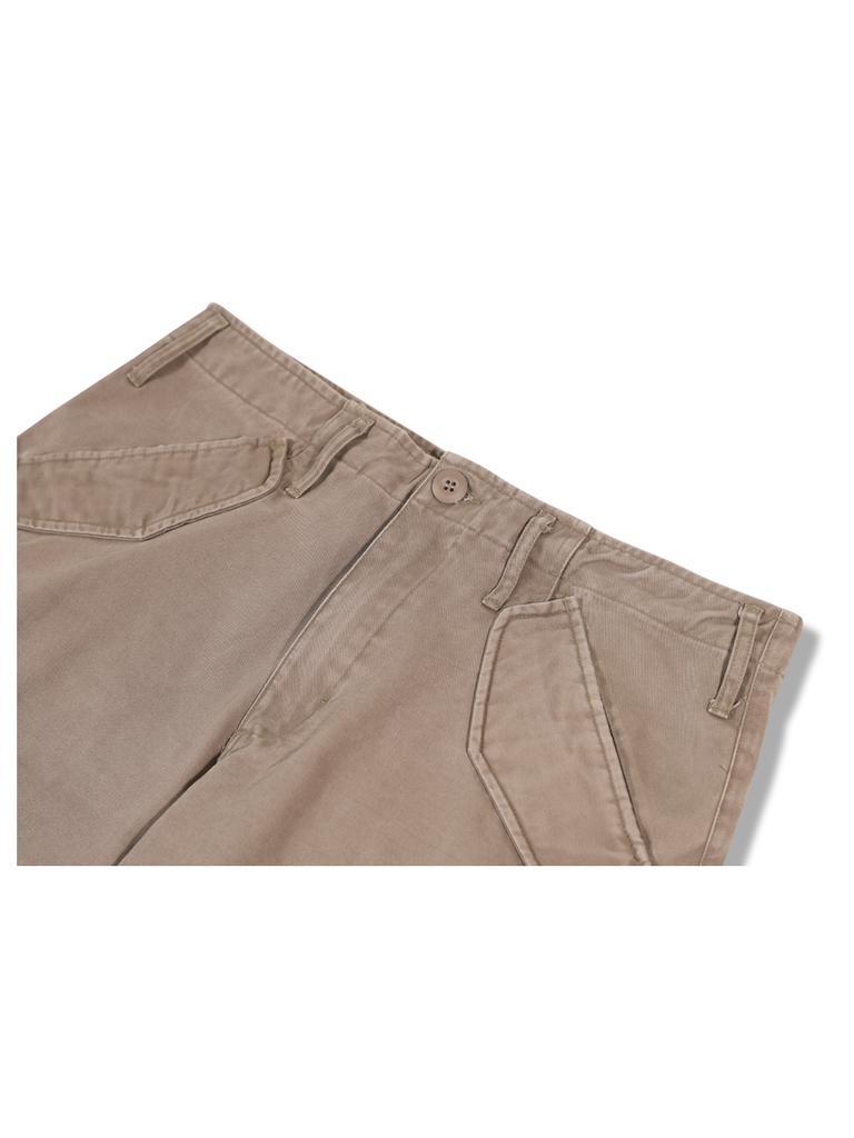 GUBIN Wide Cotton Military Cargo Pants - Beige