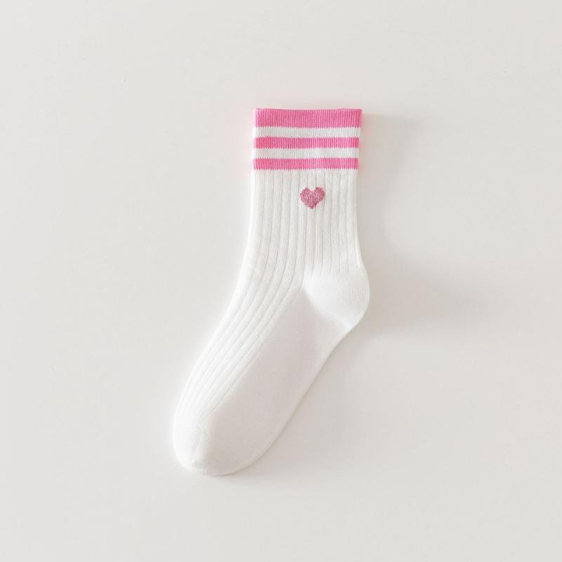Female Autumn and Winter New Stripe Three Bar Cotton Preppy Style Love Boneless Tube Socks
