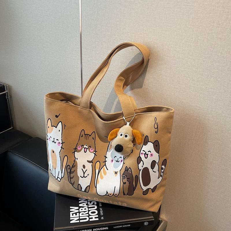 Canvas bag women's large-capacity shoulder bag student class commuting tote bag casual all-match handbag