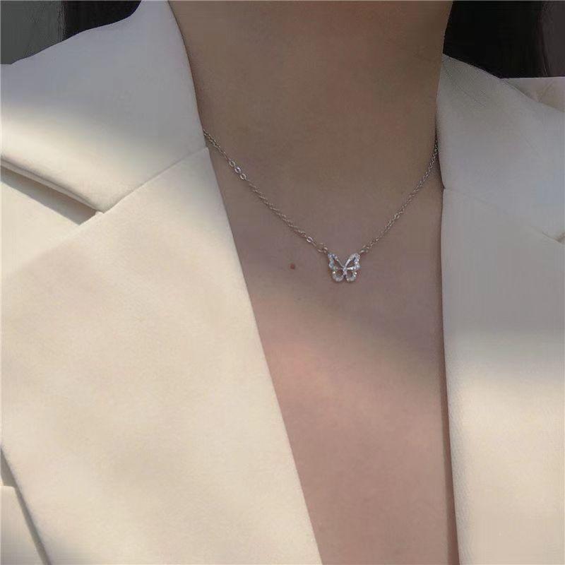 Double-layer Butterfly Necklace Women's Light Luxury Collarbone Chain Niche Design Neck Chain New Trendy Pendant Jewelry