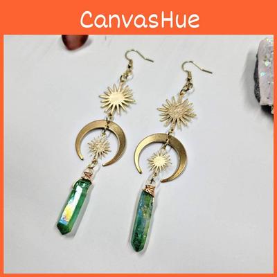 Quartz Crystal Moon And Sun Earrings With Electroplated Alloy For Fashion Forward Men And Women