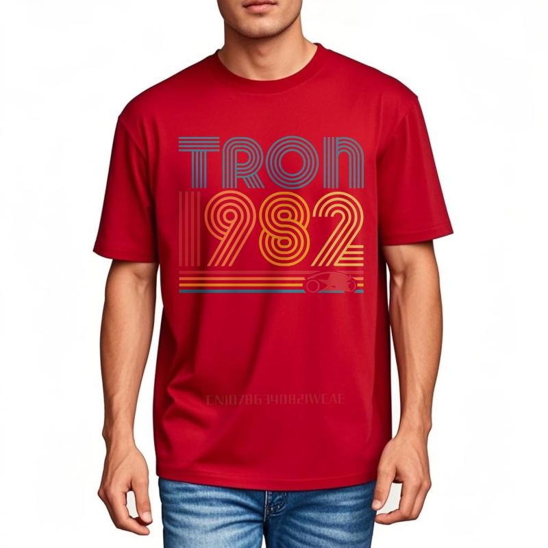 Большой размер летняя футболка для мальчиков Tron 1982 Ретро-дизайн с машиной Короткий рукав Свободный крой Однотонная футболка мужская хлопковая футболка модные топы S