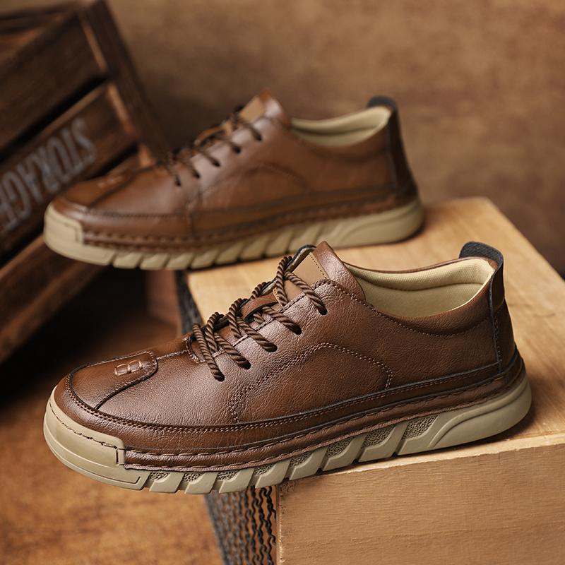Fashion Hot Sale Men Leather Casual Shoes Soft Sole Walking Shoes Luxury Brand Lace-Up Lightweight Walking Shoes Outdoor Mens Sneakers