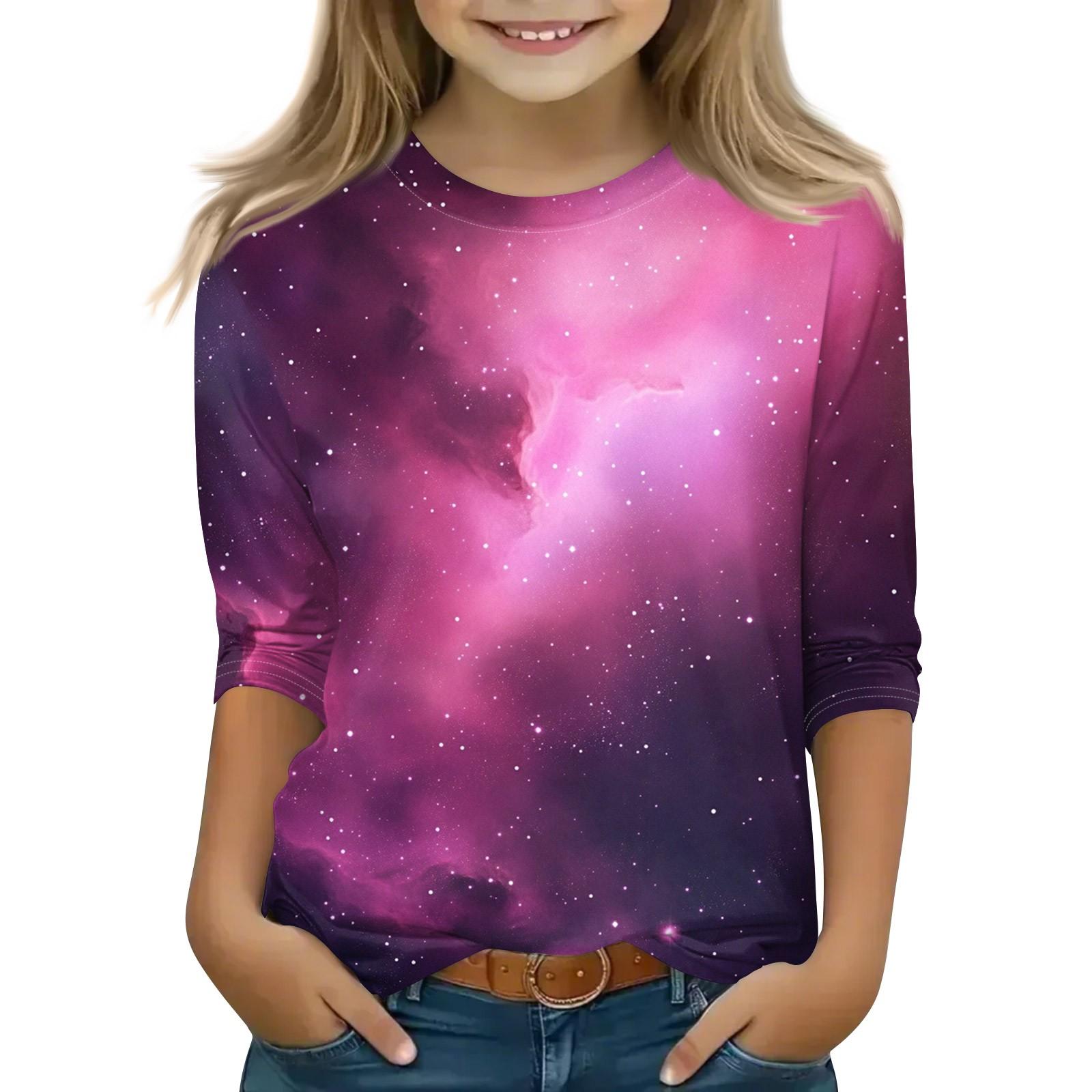 

Топы с принтом для девочек 5-16 лет с круглым вырезом и рукавами 3/4 Футболки Модные топы Наряды Футболки 150 шафрановый