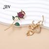 Non-fading Lapel Pin Suit Collar Pin, 3D Rose Flower Shape with Rhinestones Brooch Inlaid, Electroplated Anti-Oxidation Versatile Badge for