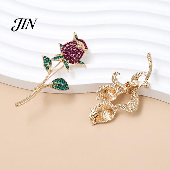 Non-fading Lapel Pin Suit Collar Pin, 3D Rose Flower Shape with Rhinestones Brooch Inlaid, Electroplated Anti-Oxidation Versatile Badge for