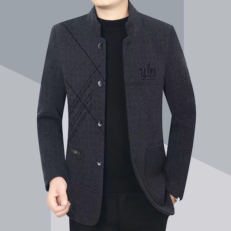 Autumn and Winter Coat, Stand-up Collar Jacket, Business Style, Casual Winter Men's Slimming Stand-up Collar Zhongshan Suit Coat