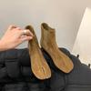 Fashion Leisure Tabi Split-toe Women Boots Dark Brown Suede Leather Slip On Flat Heels Booties Botas Feminina Shoes Woman Ankle Boots