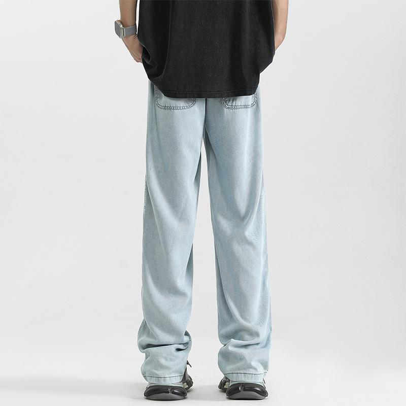 Men's Jeans Summer Thin Ice Silk Pants Retro Washable Old Blue Straight Pants Casual Trousers