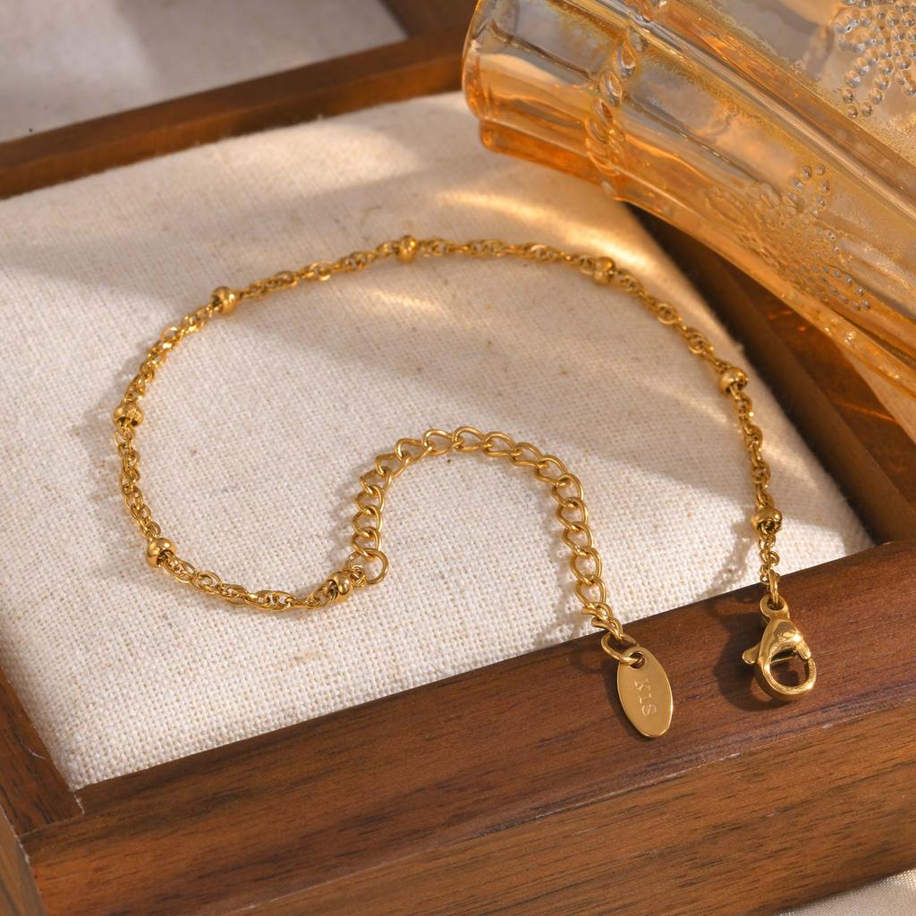 Stainless Steel Water Wave Bead Chain Bracelet for Women Gold Color Vintage Bracelets Jewelry Gifts