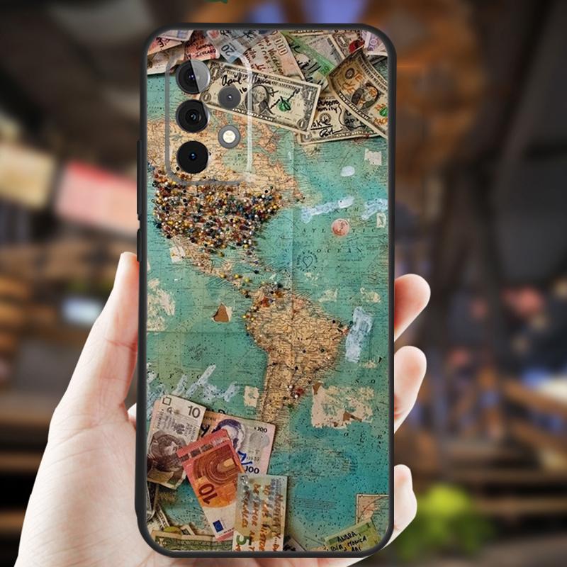 World Map Travel Case For Samsung Galaxy A15 A35 A55 A53 A33 A13 A36 A56 A26 A16 A22 A32 A52 A54 A34 A05 A06