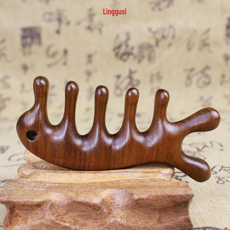 Gold Silk Sandalwood Wide-Tooth Comb - Portable Fish Comb for Students, Boys & Girls, Baby Dolphin Design for Smooth Hair