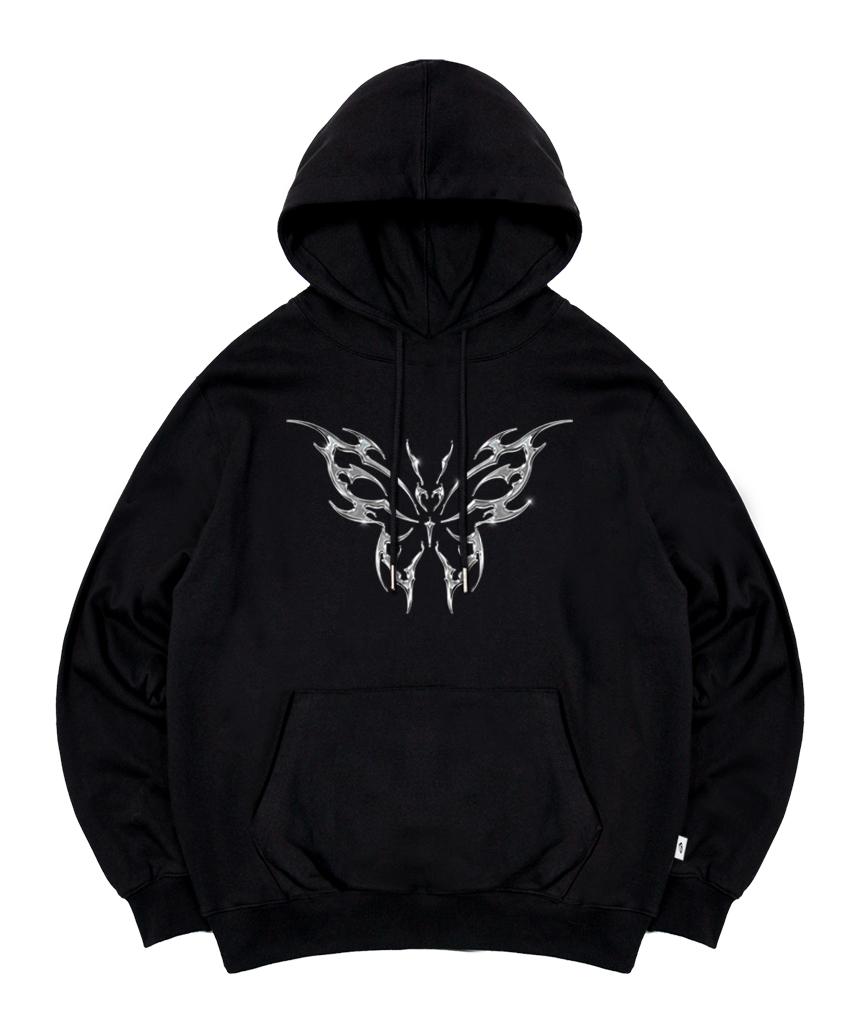 Escape From Metal Butterfly Print Hoodie Black L