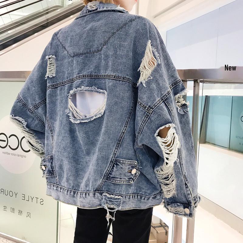 Men's Loose Fit Ripped Denim Jacket - Korean Harajuku BF Style for Spring/Autumn Streetwear