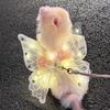 Dog Fairy Wings Light Up Butterfly Wings Pet Costume Embroidered Butterfly Wings with Lights for Parties