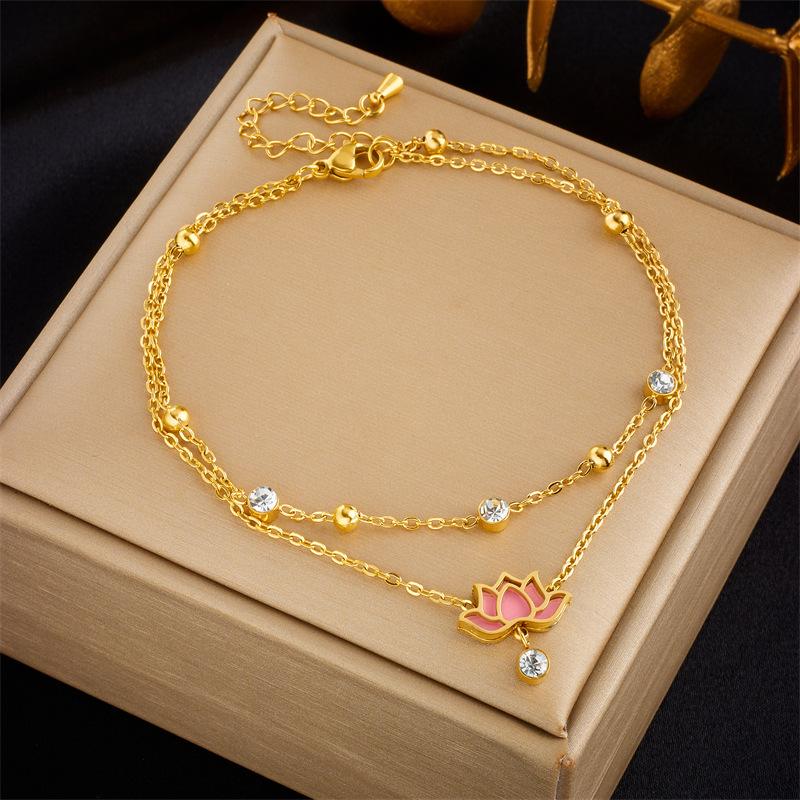 ZAKOL Stainless Steel Heart Love Anklets For Women Girl Fashion Double Layer Chains Ankle Accessories Zircon Gift