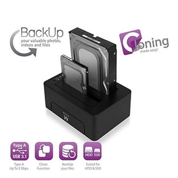 Dock Station - Ewent - EW7014 - Dual 2.5"-3.5" - USB 3.1 - ABS Noir