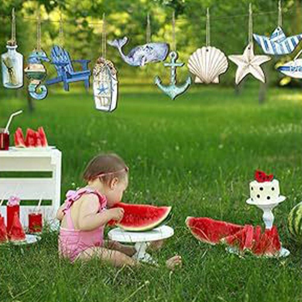 24pcs Wooden Summer Navigation Pendant Cartoon Ocean Themed Signs Ornament for Wall Tropical Bar