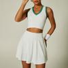 Womens Seamless High-Elastic Tennis Skort Set With Sports Tank Top Breathable Nylon Spandex Athletic Wear Yoga Running